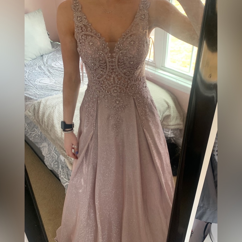 Prom Dress NWT never worn. Size 2. aria bridal. Pink , sparkly, pockets, long